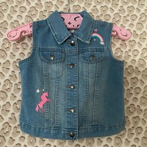 Denim Vest with Unicorn & Rainbow Detail